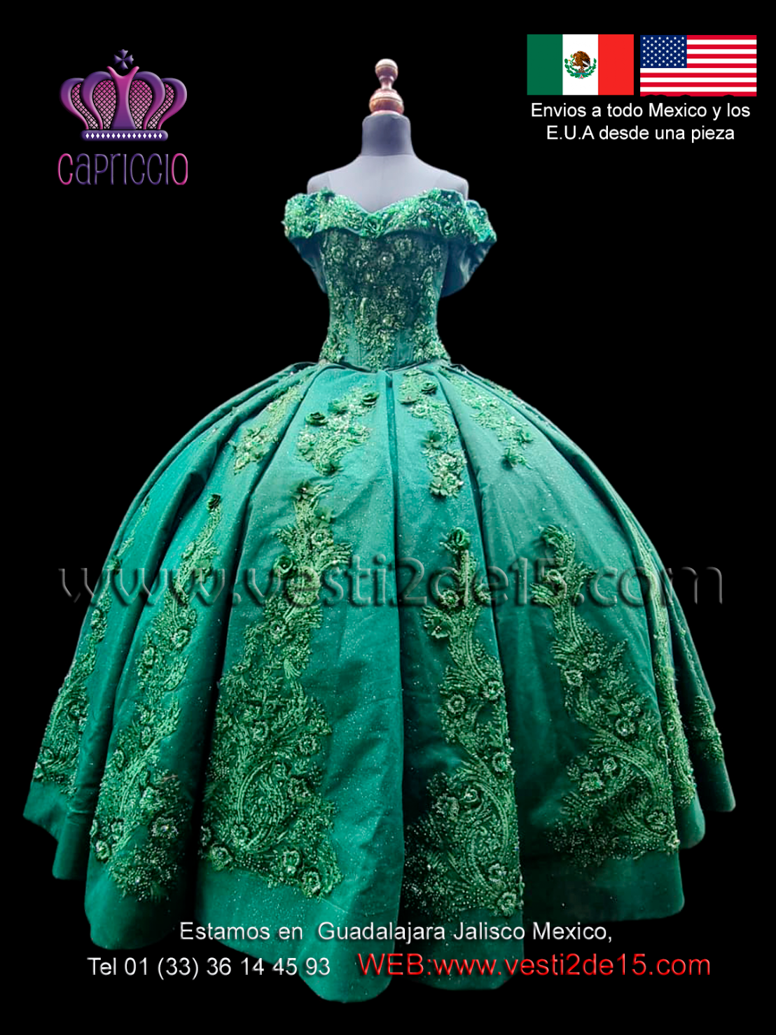 Vestido de quince años de encaje con diseño princesa elegante